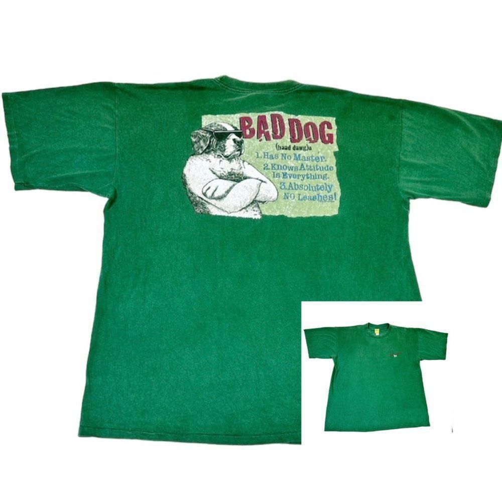 Vintage 1998 Big Bad Dog T-Shirt 2X Rules Green Single Stitch